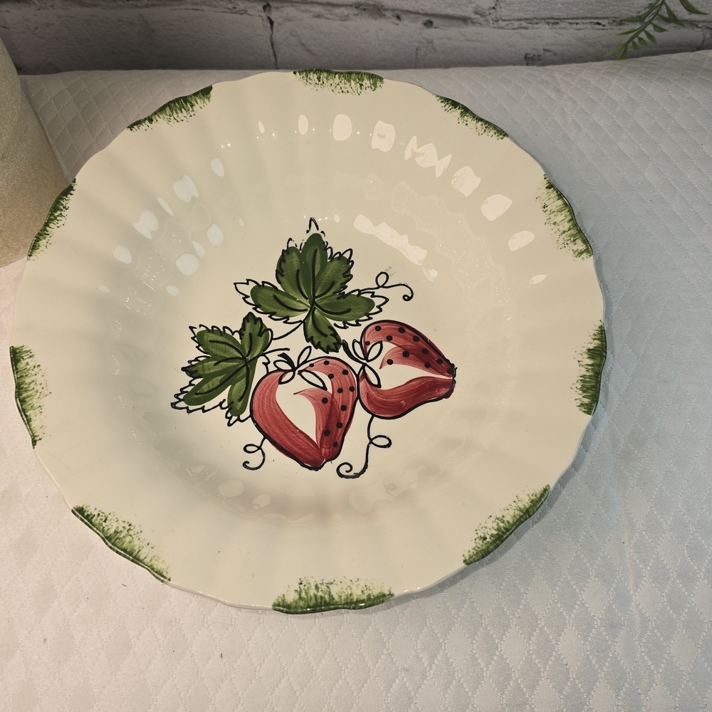 Blue Ridge Hand-Painted Ceramic Bowl - Strawberry Motif, Red & Green